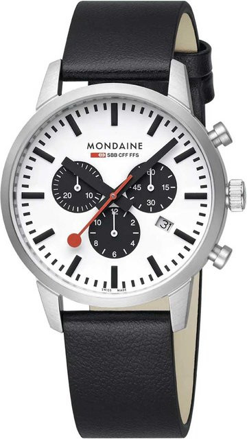 Mondaine Chronograph, Quarz, Edelstahl, 41 mm, Leder, Herren - Bild 1