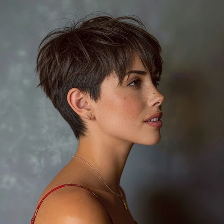 OYM HAIR Pixie-Cut-Perücke, dunkelbraun, kurzes Remy-Echthaar, 180 % Dichte - Bild 2