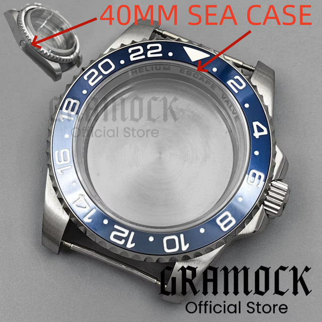 GRAMOCK Uhrengehäuse, 40 mm, Edelstahl, Silber, Blau, GMT - Bild 1