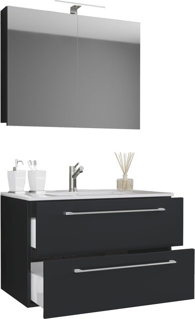 VCM 3-tlg. Badmöbel Set Badinos modern mit Keramik-Waschbecken, hängendem Unterschrank und Spiegelschrank aus ESG-Sicherheitsglas, Breite: 60 cm - Bild 1