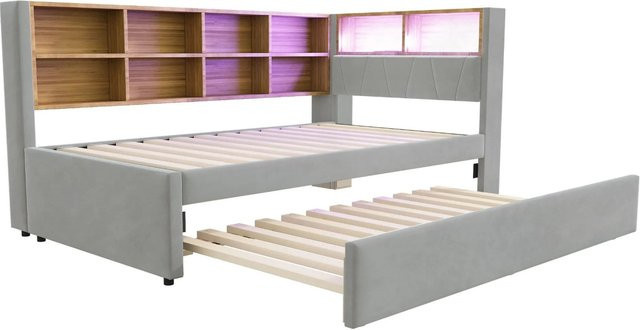 Merax Schlafsofa mit Ausziehbett und USB-Ladeport, Farbe Hellgrau, B/T/H: 90 x 200 cm - Bild 1