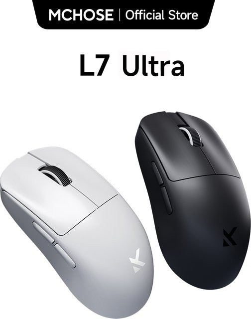 MCHOSE L7 Kabellose Gaming-Maus in Weiß mit PAW3395 26K-Sensor, Dual 8K Polling und ultraleichtem 39 g Design, Tri-Mode Verbindung (2,4 GHz, Bluetooth, kabelgebunden) - Bild 1