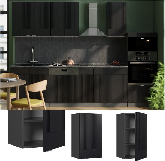 Vicco Hängeschrank Fame-Line für die Küche in Anthrazit und Schwarz gestreift mit Soft-Close-Scharnieren und Regalböden, Breite: 40 cm - Bild 1