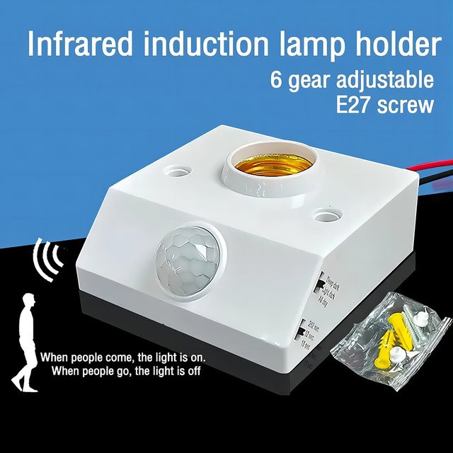 AXUS E27 Lampensockel mit Infrarot-Bewegungsmelder, weißer PIR-Sensor für LED-Glühbirnen bis 100W, AC85V-265V - Bild 1