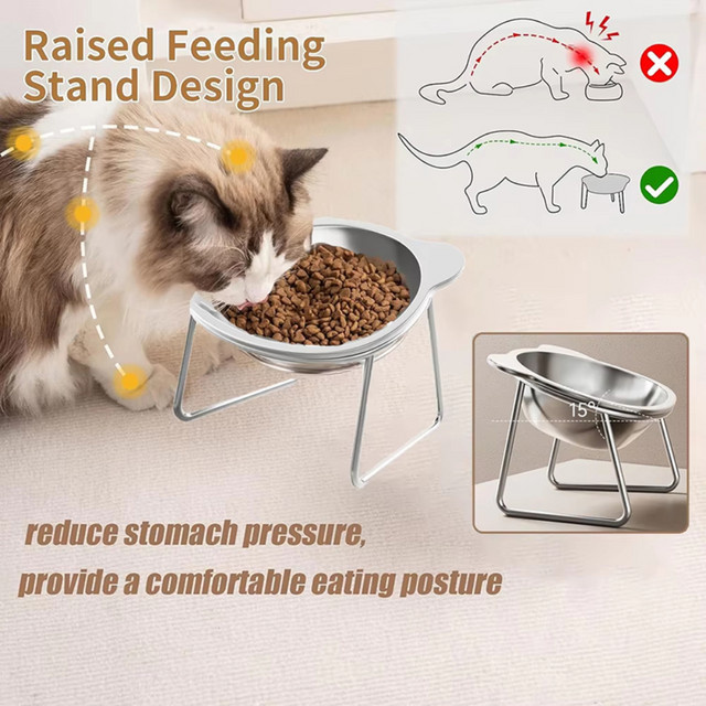 CZSAE Haustiernapf aus Edelstahl mit Torticollis-Anti-Dislokations-Design für Katzen und Hunde, Silber, B/T/H: 15,0 x 11,0 x 11,0 cm - Bild 1