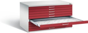 C+P Flachablageschrank Serie 7100_7200, Front Rubinrot, Korpus Lichtgrau, H x B x T: 76,0 x 135,0 x 96,0 cm - Bild 1