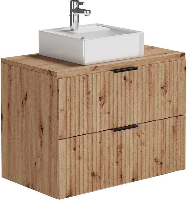 Vente-unique Einzelwaschtisch Zevara in Naturfarben Hell mit Streifenoptik, Breite: 80 cm - Bild 1