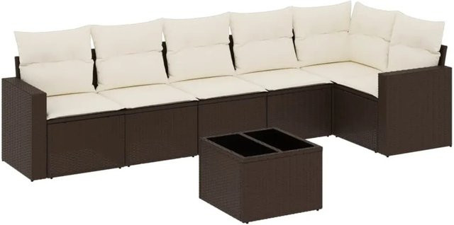 vidaXL 7-teilige Garten-Sofagarnitur aus Poly-Rattan in Braun mit Kissen - Bild 1