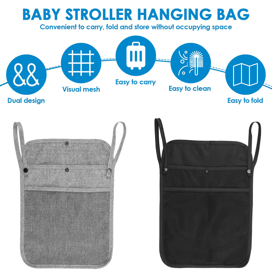 Willstar Baby Kinderwagen Organizer in Grau mit Doppel-Taschen und Mesh-Fächern - Bild 3