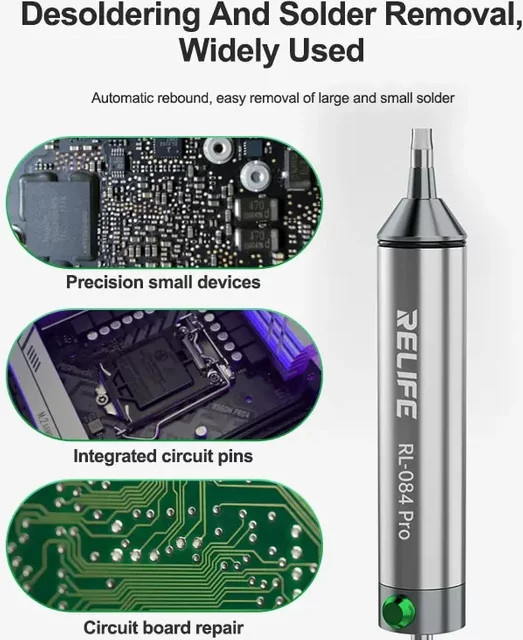 RELIFE RL-084 Pro Entlötsauger aus Aluminiumlegierung in Silber mit leistungsstarker Vakuumabsaugung und automatischem Rückprall für die Leiterplattenreparatur - Bild 1