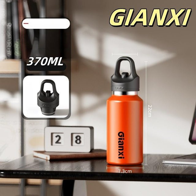 Tragbare Edelstahl Thermoskanne mit Ein-Klick-Öffnung als Vakuumflasche für Sport und Auto, Orange - Bild 1