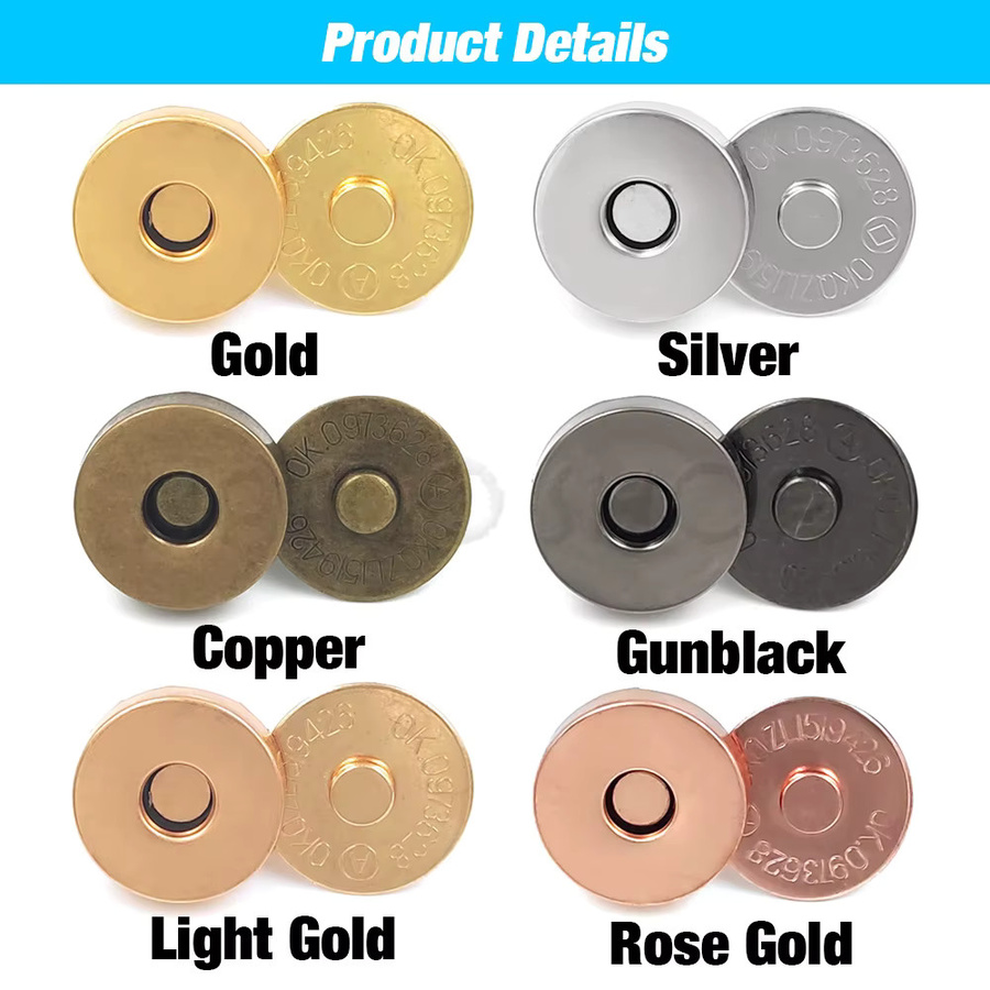 10 Stück magnetische Druckknopfverschlüsse in Schwarz für Handtaschen und Geldbörsen, Durchmesser: 14 mm und 18 mm - Bild 2
