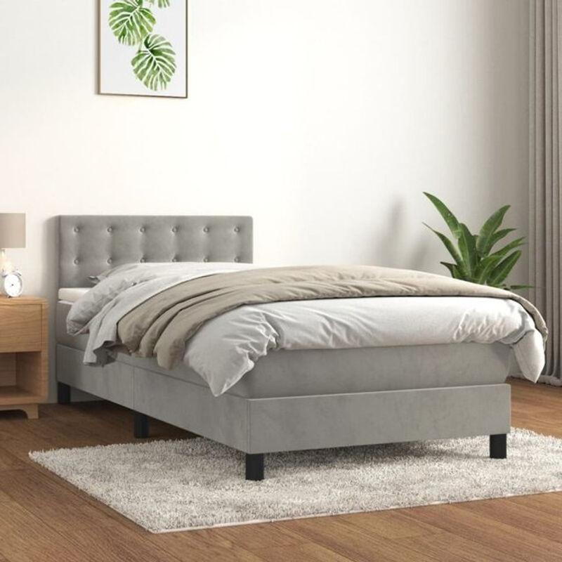Vidaxl Boxspringbett mit Matratze aus Samt in Grau, B/T/H: 90 x 190 cm - Bild 1