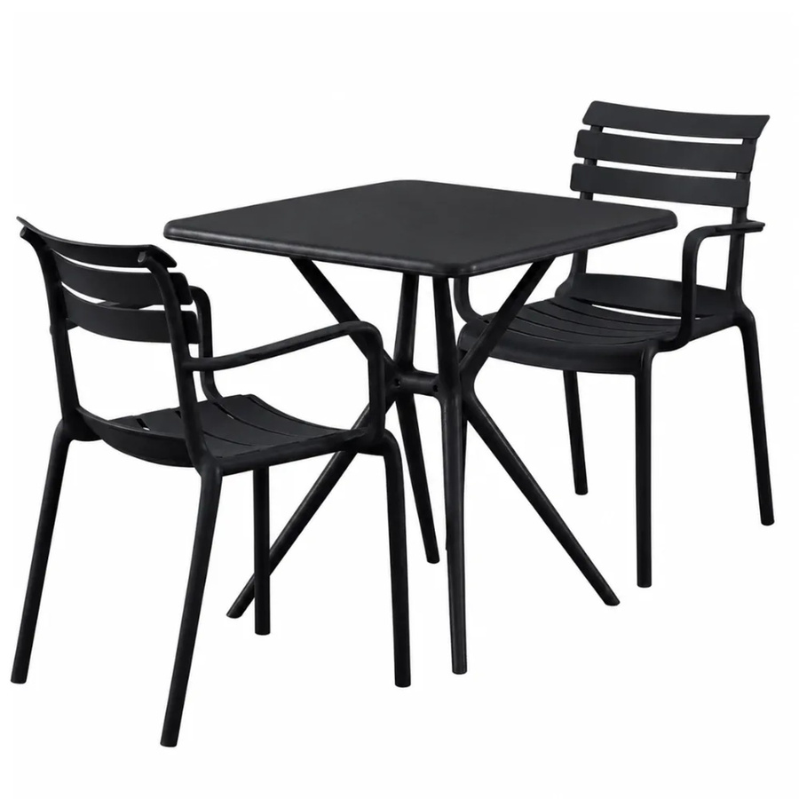DELUKE Gartenmöbel-Set NORA Bistroset mit Tisch und 2 Stühlen aus Polypropylen, Schwarz, B/T/H: 186 x 72 x 82 cm - Bild 2