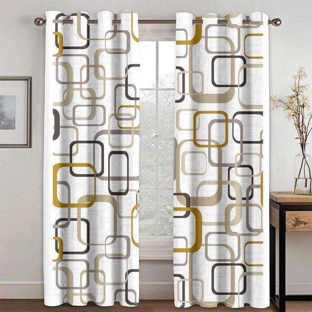 Yiran Furniture Set aus 2 semi-transparenten Fenstervorhängen mit abstraktem geometrischem Design in Multicolour, Material Polyester, B/H: 132 x 164 cm - Bild 1