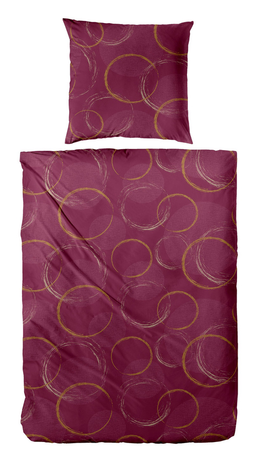 Primera Mako-Satin Bettwäsche aus Baumwolle mit Kreisen und Ringen in Dunkelrot und Gold, B/H: 155 x 220 cm mit Kissenbezug 80 x 80 cm - Bild 1