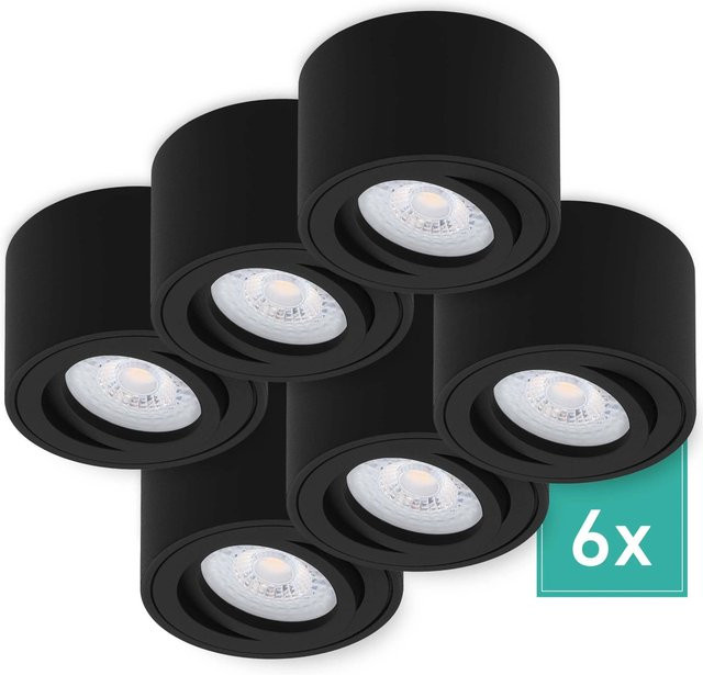 Oktaplex 6er Set Lile S Aufbauspots aus Aluminium in Schwarz mit dimmbaren LED-Modulen, Warmweiß 3000K - Bild 1