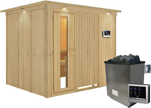 Karibu Sauna Jöhvi aus Fichtenholz in Beige mit 9 kW Saunaofen und externer Steuerung für 4 Personen, B/T/H: 245 x 210 x 202 cm - Bild 1