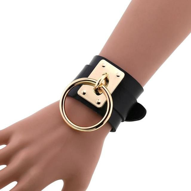 Armband Manschette, Leder, Schwarz, Eisenlegierung, Unisex - Bild 1