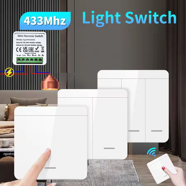 Shine-tale RF 433 MHz Smart Switch Mini DIY Drahtlose Fernbedienung Lichtrelais Empfänger mit Wand Sender Panel Schalter - Bild 1