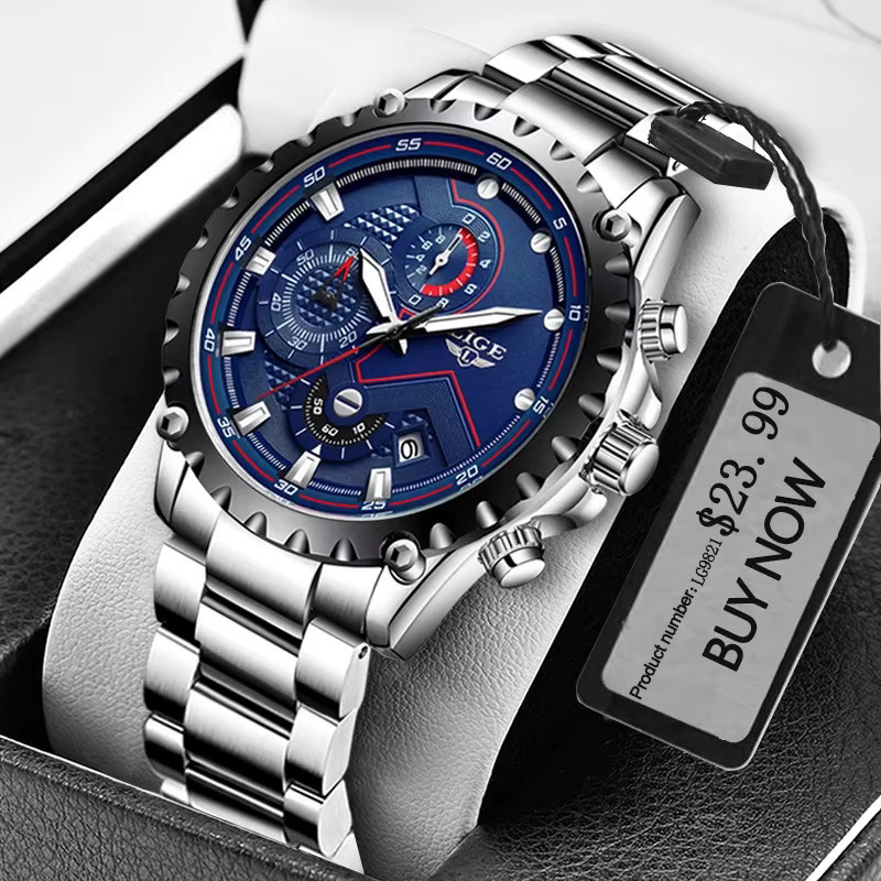 LIGE Chronograph, Quarz, Edelstahl, Blau, Herren - Bild 6