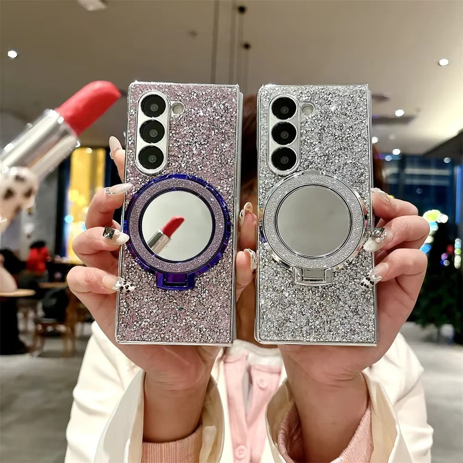 Glitzernde Magnet-Handyhülle mit Spiegel-Ständer für Samsung Galaxy Z Fold 7, 6, 5, 4 in Lila - Bild 4