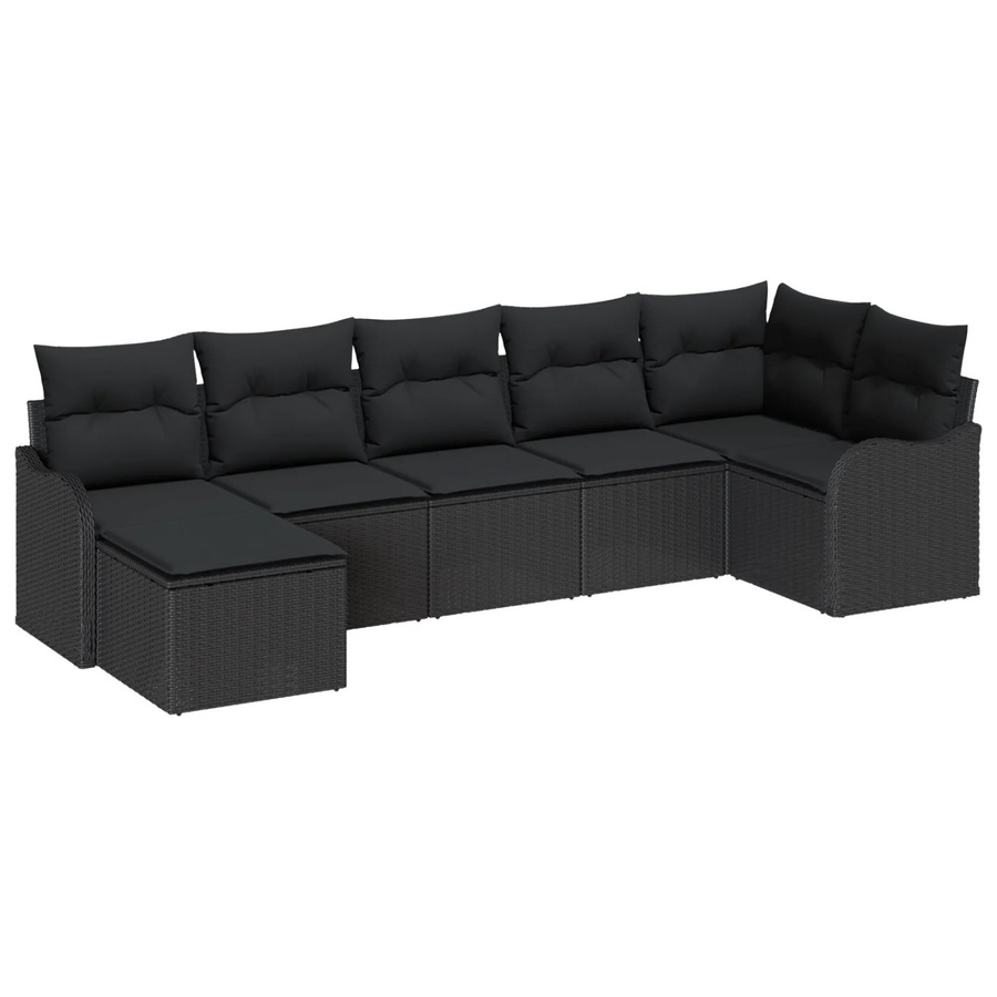 vidaXL Garten-Sofa-Set 7-teilig aus Poly Rattan und Stahl in Schwarz mit Kissen und Fußhocker - Bild 2