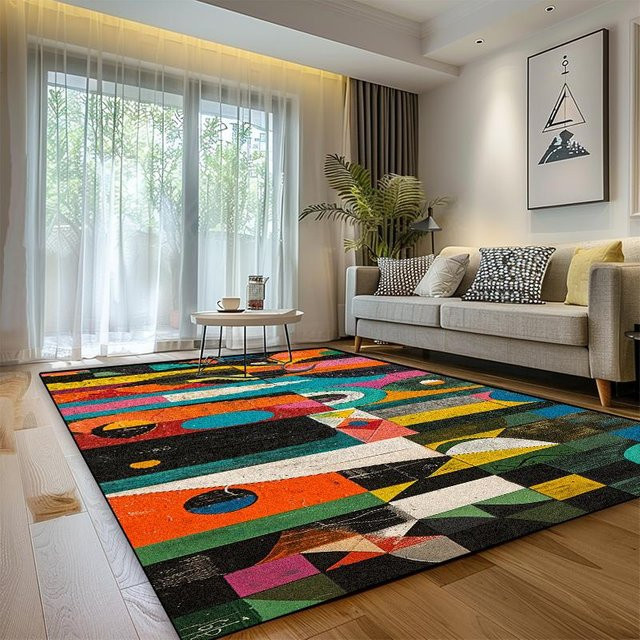 Moderner Luxusteppich JGJG mit geometrischem Design, weich und waschbar, rutschfest, Mehrfarbig, B/T: 60 x 90 cm - Bild 1