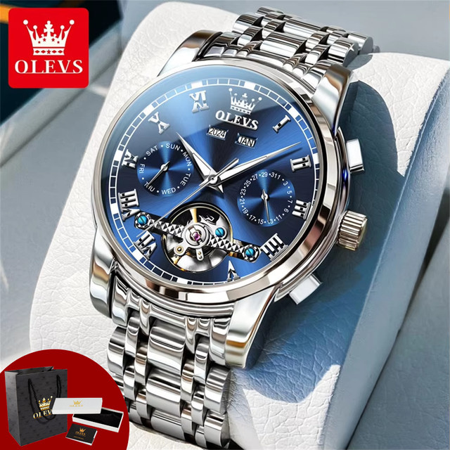 OLEVS Armbanduhr Automatik, Edelstahl, Blau, Herren - Bild 1