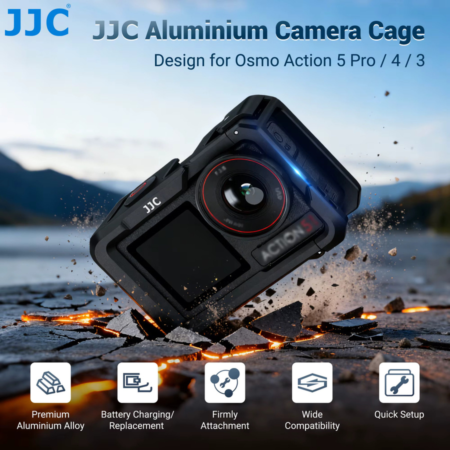 JJC Metallkäfig Kameragriff-Kit in Schwarz für DJI Action 5 Pro, Action 4 und Action 3 zur Erweiterung mit Mikrofon und LED-Licht - Bild 2