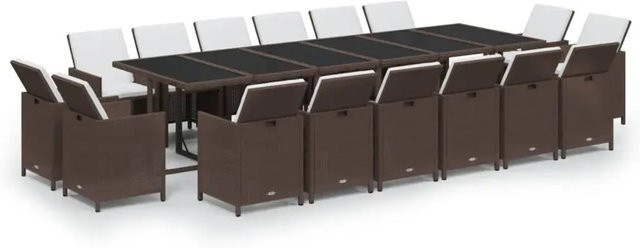 vidaXL 17-teilige Garten-Essgruppe aus Poly Rattan in Braun mit Kissen und Hartglas-Tischplatte - Bild 1