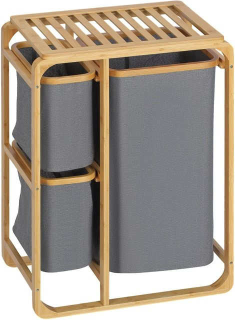 HOMCOM Wäschekorb aus Bambus mit 3 abnehmbaren Wäschesäcken in Grau und Natur, B/T/H: 32 x 50 x 69,7 cm - Bild 1