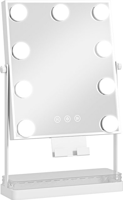 HOMCOM Hollywood Schminkspiegel mit LED-Beleuchtung, drehbarer Tischspiegel mit 9 Lampen, 3 Lichtfarben, Touch-Schalter und Handyhalter, Weiß - Bild 1