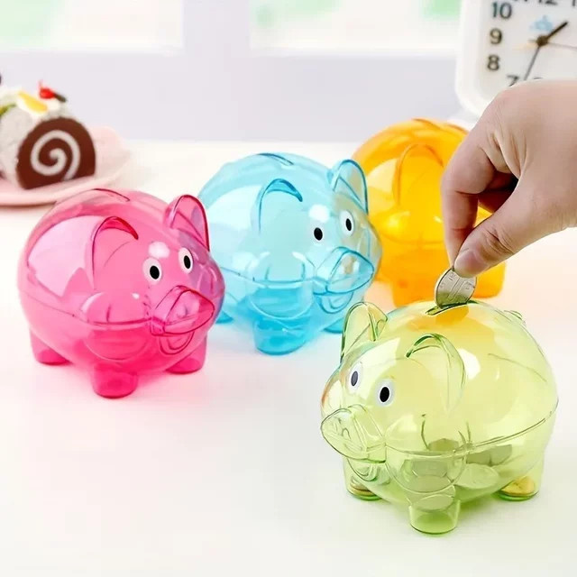Buntes Kindersparschwein aus Kunststoff in Bonbonfarben als kreatives Geburtstagsgeschenk - Bild 1