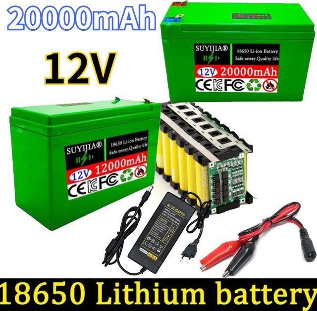 SUYIJIA Wiederaufladbarer Lithium-Akku 12V 12Ah 20Ah mit 18650 Zellen und 3A Ladegerät in Grün für Elektrofahrzeuge und Sprühbatterien - Bild 1