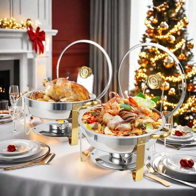 Rundes Chafing Dish-Set von BAIJL aus Edelstahl in Silber für professionelles Catering und Buffetwärmer - Bild 1