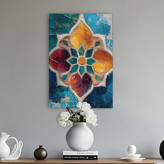 Islamische Wandkunst von CIFBUY als gerahmte Leinwand mit floralen Motiven in Rot und Gold, B/H: 40,6 x 61 cm - Bild 1