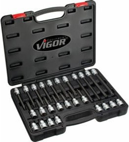 Vigour Schraubendreher-Einsatz Satz XZN V1918, 26-teilig, Schwarz, Vierkant hohl 12,5 mm (1/2 Zoll), M5 – M16 - Bild 1