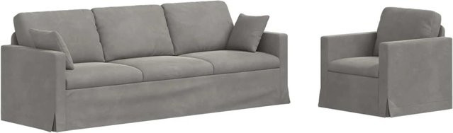 vidaXL Sofa 2-teilig Hellgrau aus Samt mit Metallrahmen B/T/H: 228 x 78 x 80 cm - Bild 1
