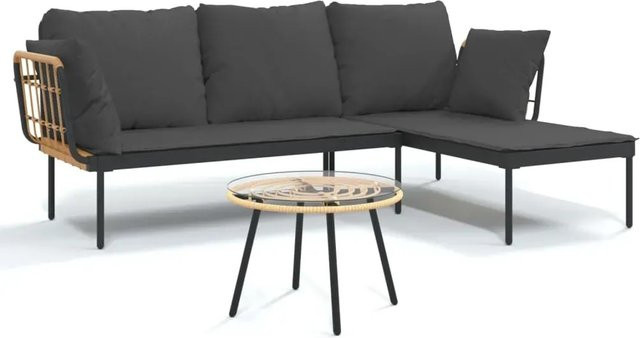 vidaXL 3-teiliges Garten-Lounge-Set aus Poly-Rattan mit Kissen in Anthrazit und Grau - Bild 1