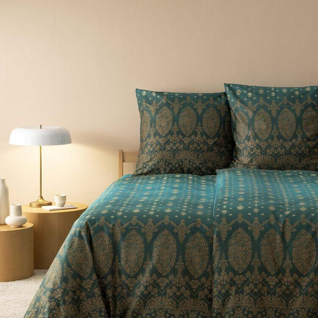 Bassetti Bettwäsche Gold Decor Smaragd in Grün und Gold aus Mako-Satin mit floralem Muster, B/H: 135 x 280 cm - Bild 1