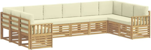 vidaXL Outdoor-Sofagarnitur 7-teilig aus Akazienholz in Weiß und Beige mit Polsterung und Kissen, B/T/H: 363 x 187,5 x 73 cm - Bild 1
