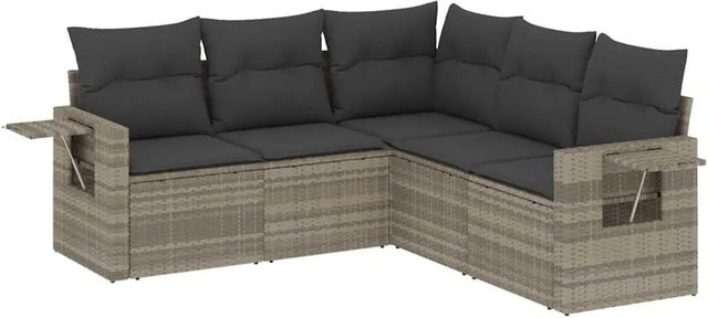 vidaXL 5-tlg. Garten-Sofagarnitur in L-Form aus Polyrattan mit Kissen, Hellgrau - Bild 1
