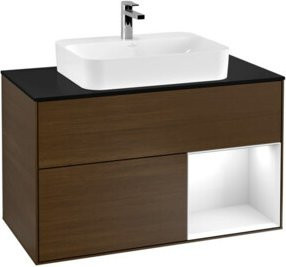 V&B Finion Waschtischunterschrank mit LED-Beleuchtung und Regalfach, Weiß, Wellenstruktur, Breite: 100 cm - Bild 1