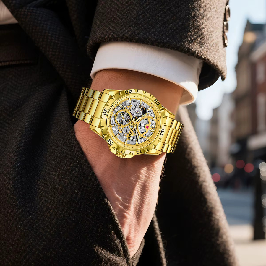 LIGE Armbanduhr Automatik, Edelstahl, Gold, Herren - Bild 5
