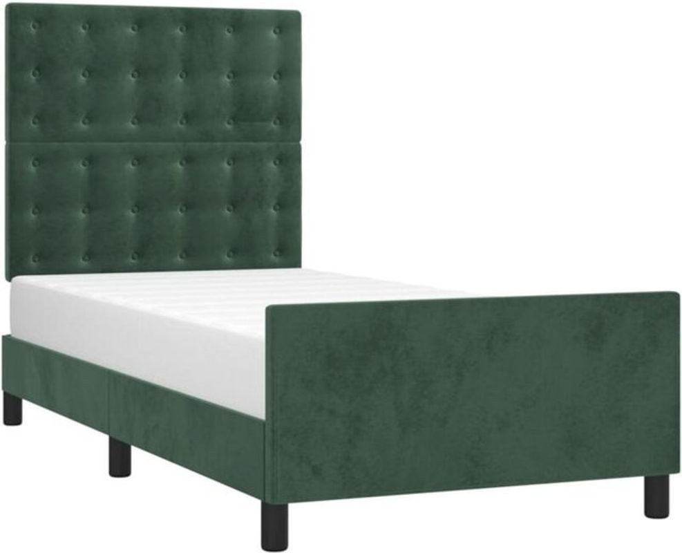 Vidaxl Polsterbett aus Samt und Massivholz in Grün B/T/H: 90 x 190 x 128 cm - Bild 1