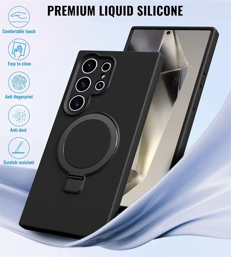 Stoßfeste Flüssigsilikon Handyhülle mit Magnetischem Ständer und MagSafe für Samsung Galaxy S26 Ultra S25 Edge S24 S23 Plus in Blau oder Schwarz - Bild 2