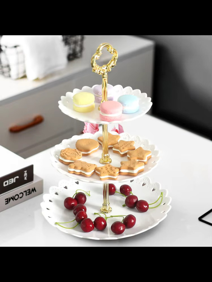 TOPINCN Drei-Schicht-Etagere aus Kunststoff für Dessert und Obst in Weiß - Bild 3