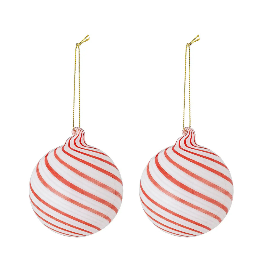 Bloomingville Weihnachtskugeln Glas Swirl in Rot und Weiß, 2 Stück - Bild 1