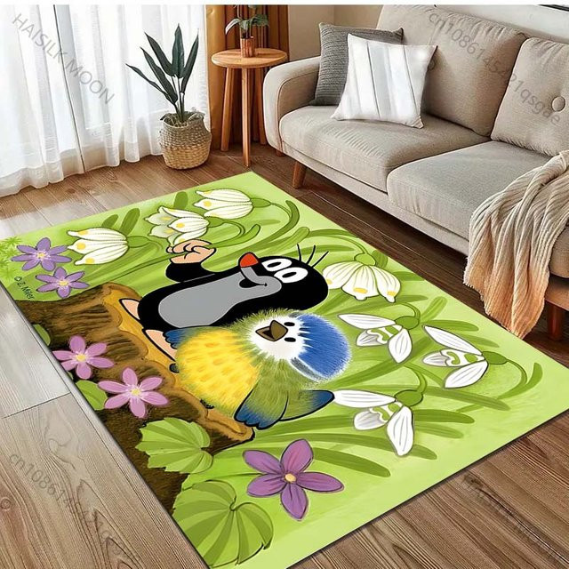 UQIDEHOME Cartoon Teppich mit Maulwurf-Print, rutschfeste Bodenmatte für Wohnzimmer und Schlafzimmer, B/B: 80 x 140 cm, Mehrfarbig - Bild 1